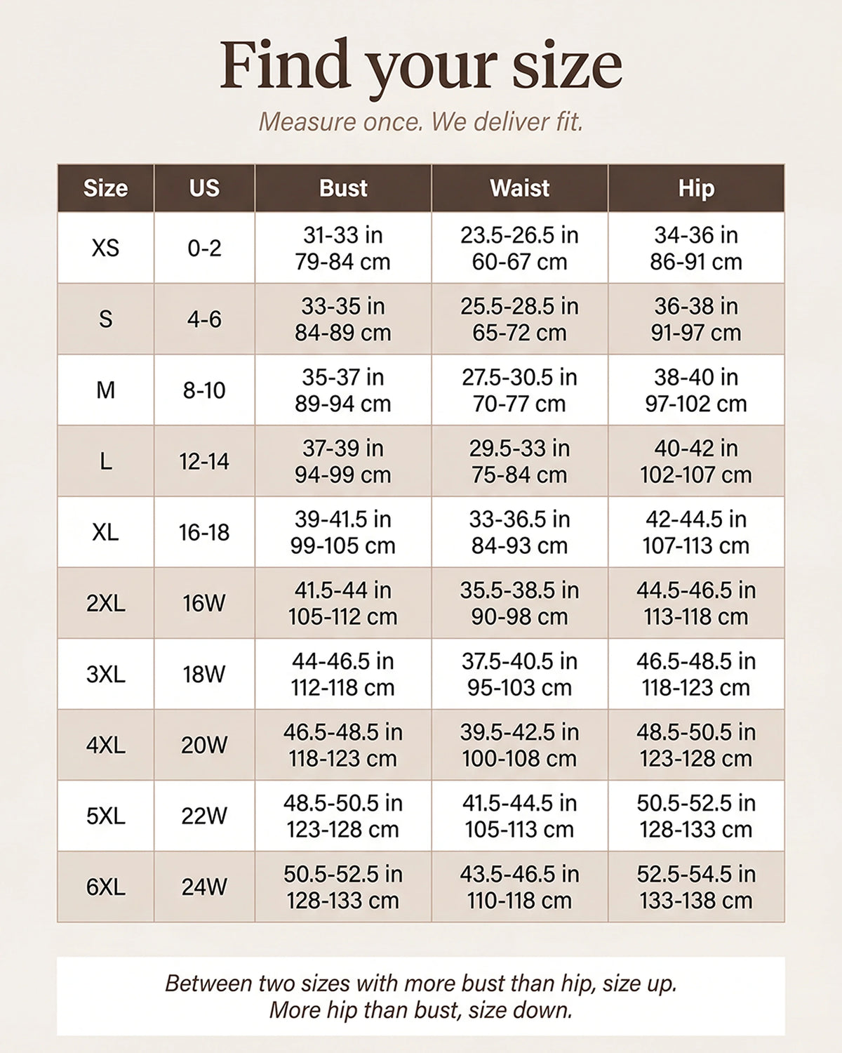 Size guide for this product