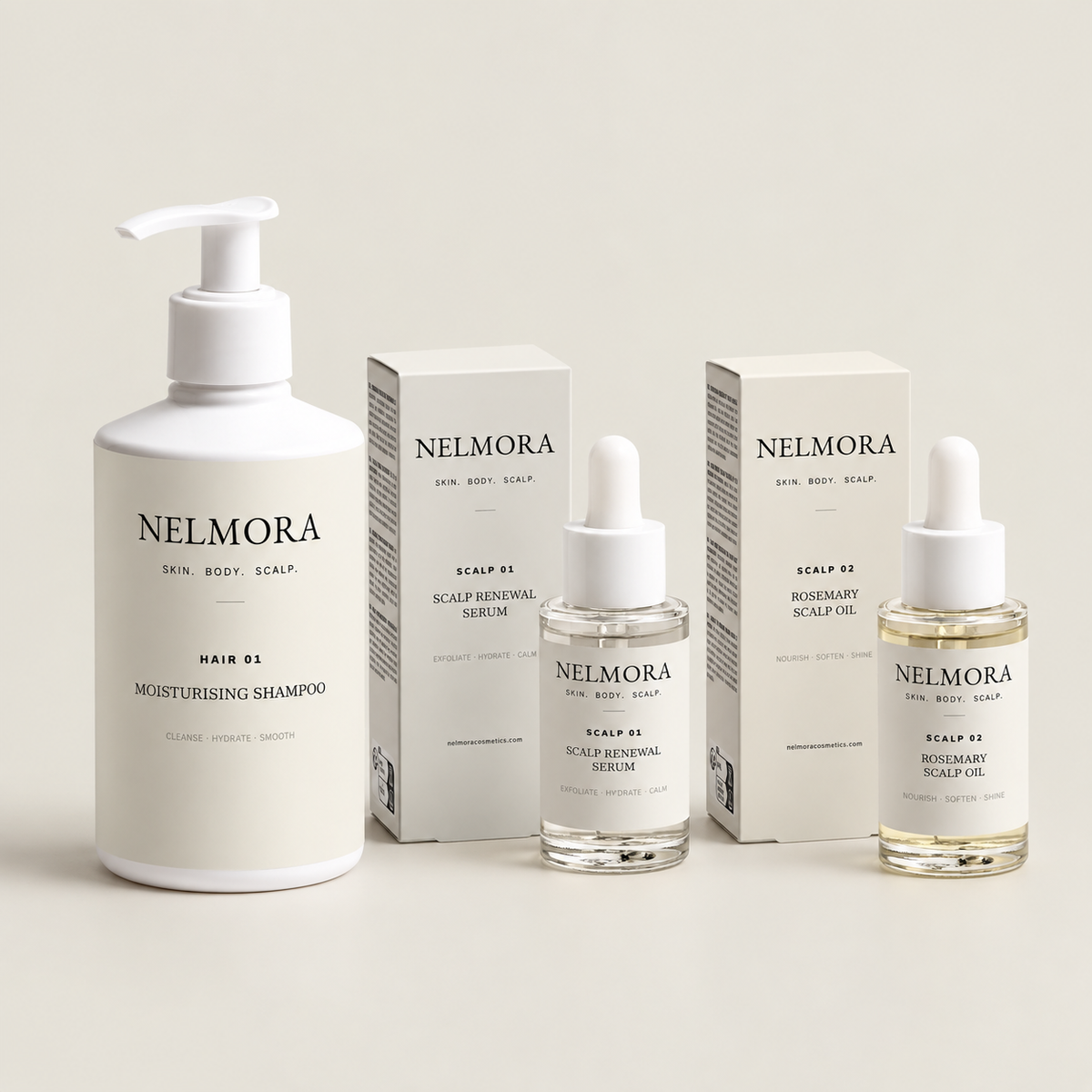The Scalp Ritual — Moisturising Shampoo, Scalp Renewal Serum en Rosemary Scalp Oil